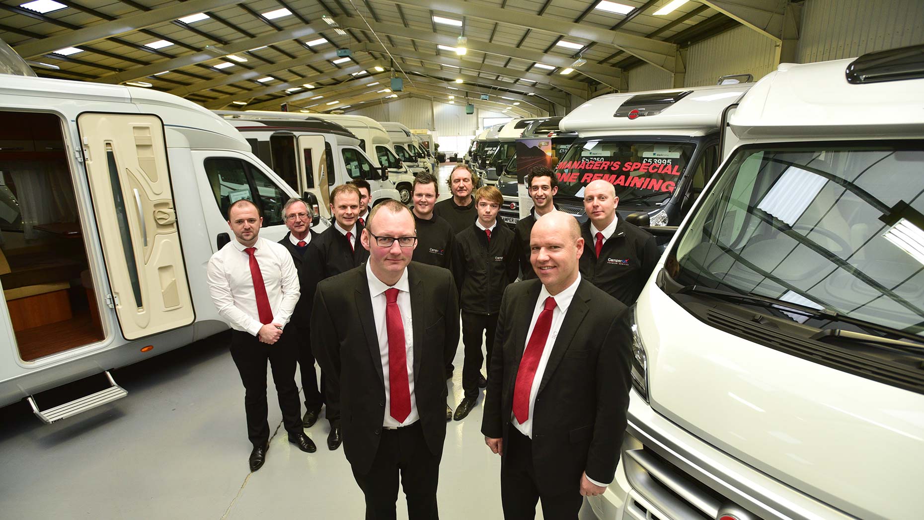 Alan Pickering and Dean Hyde, joint Managing Directors at Camper Van UK with staff. Photo: Steve Smailes for The Lincolnite