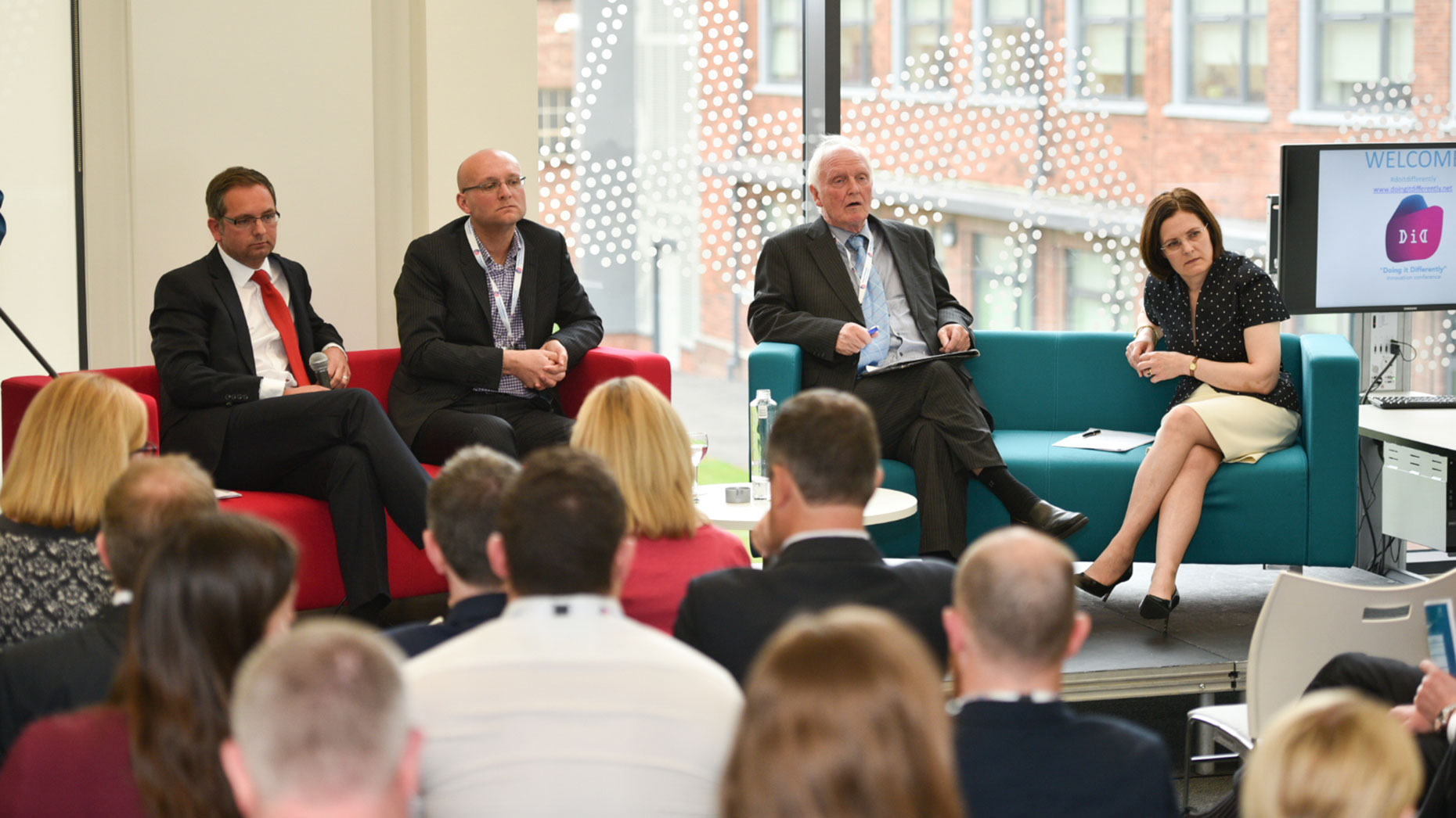 Doing it Differently panel: Nick Pulley, Regional Director Santander Corporate Banking East Mids, Andrew Stevenson, Director of Research and Enterprise at the University of Lincoln, Bryan Carr Chairman at Castlet Ltd and Ursula Lidbetter, Chair of the Greater Lincolnshire LEP. Photo: Steve Smailes for The Lincolnite