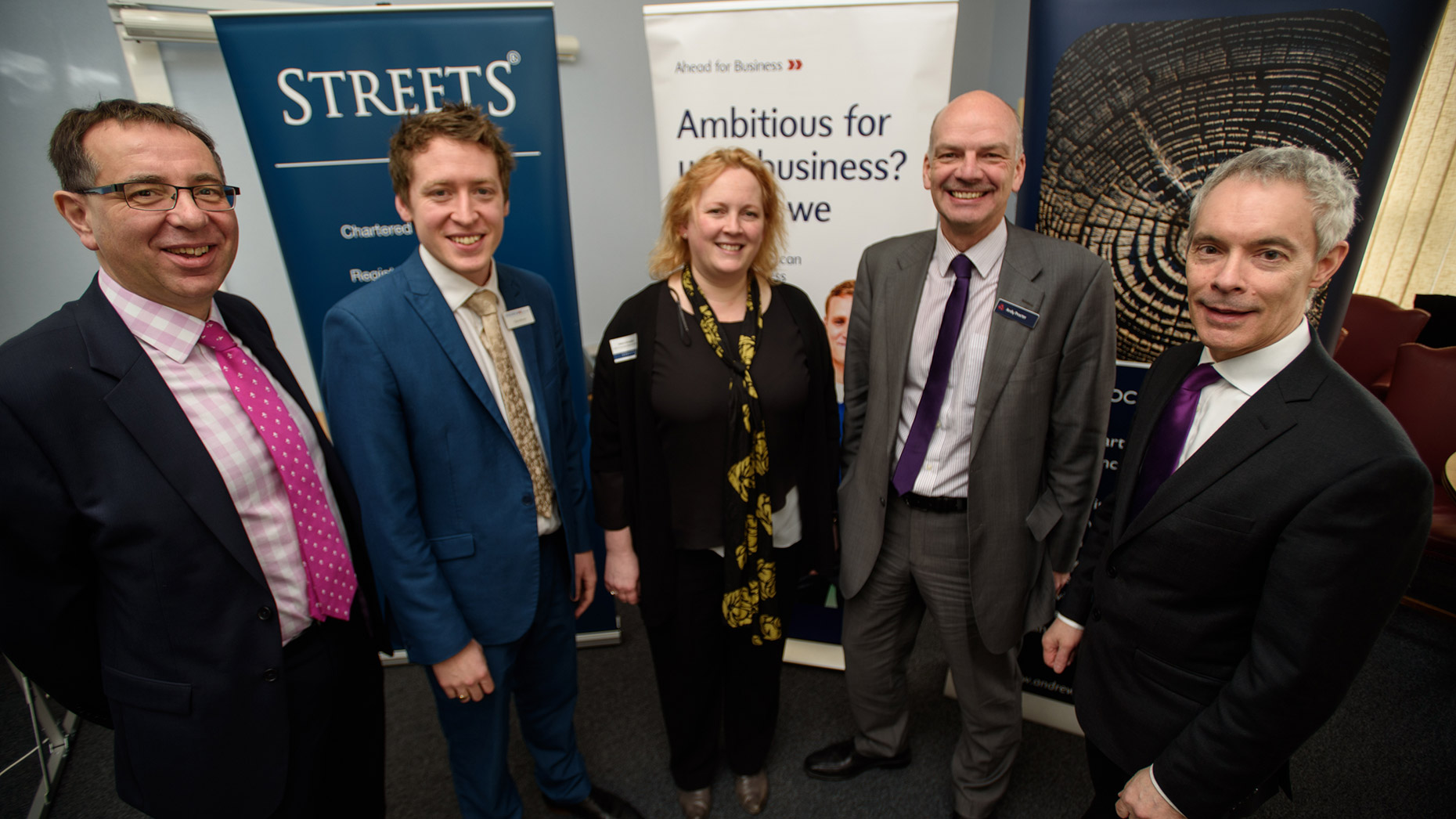 James Pinchbeck, Marketing Partner for Streets Chartered Accountants, Chris Brown Business Development Manager for Andrew and Co, Helen Doughty, Founding Director of SHD Composites, Andy Proctor, Relationship Director for NatWest Lincoln and Mark Evans, Managing Director for Coutts Institute. Photo: Steve Smailes
