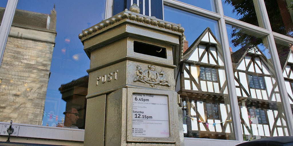 The Lincoln gold postbox, after it was painted in summer 2012.