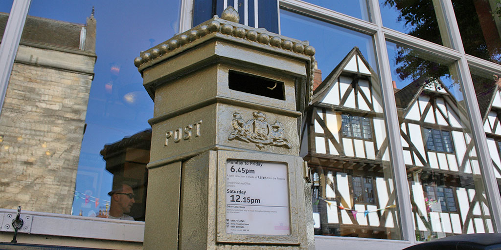 The Lincoln gold postbox, after it was painted in summer 2012.