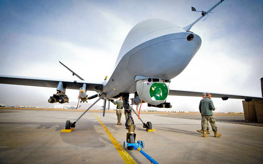 Reaper, a Remotely Piloted Air System (RPAS), part of 39 Squadron Royal Air Force. The Reaper has completed 20,000 operational flight hours in theatre, and is operated from Kandahar Air Field (KAF) in Afghanistan.