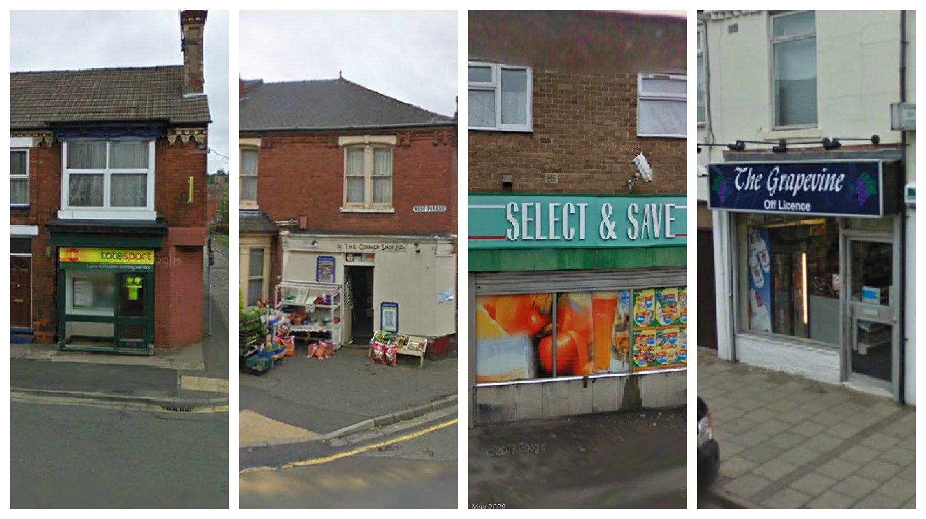 These four Lincoln shops were robbed at knife-point all within the same weekend. Photos: Google Streetview