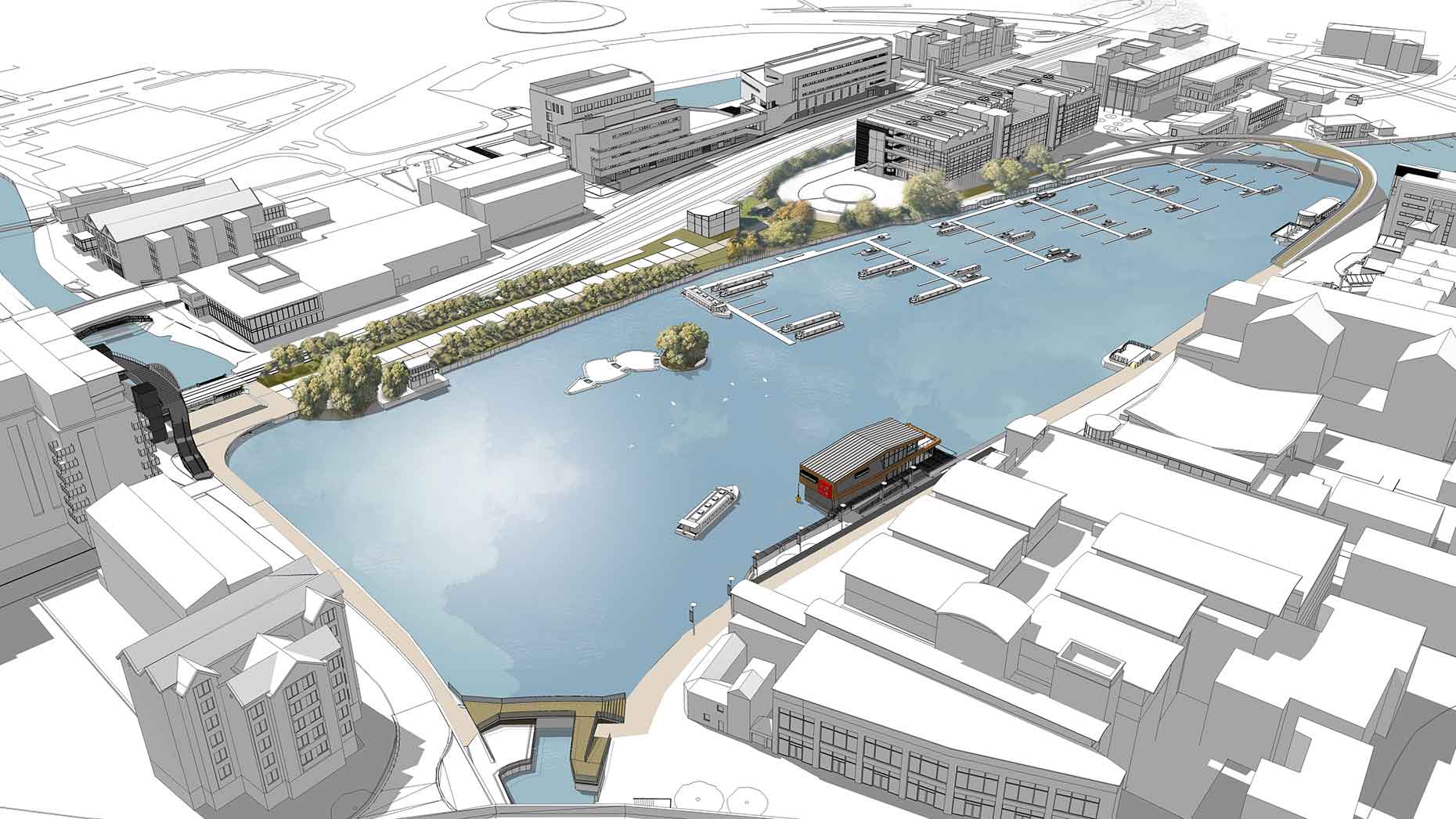 A sketch of the Brayford vision by Stem Architects in Lincoln