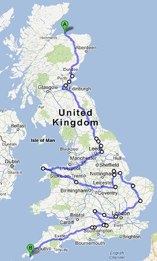 The duo's cycle route over the nine days.