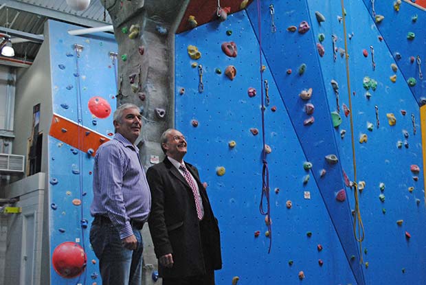 Malcolm Barham showed PCC Alan Hardwick the facilities at The Showroom, including the climbing wall centre.