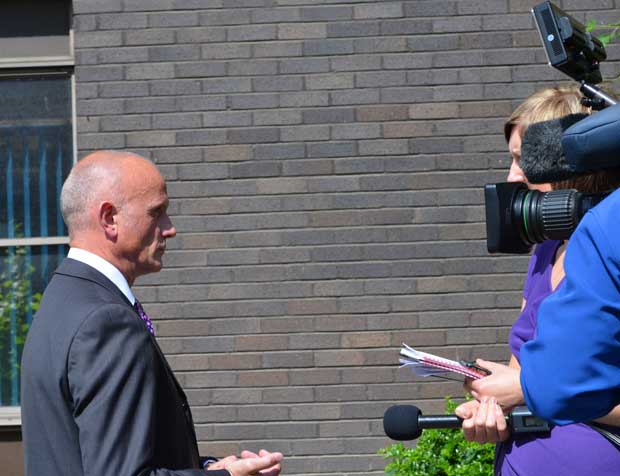 Det Supt Stuart Morrison holding media interviews at Lincoln Police Station on June 25, 2013.