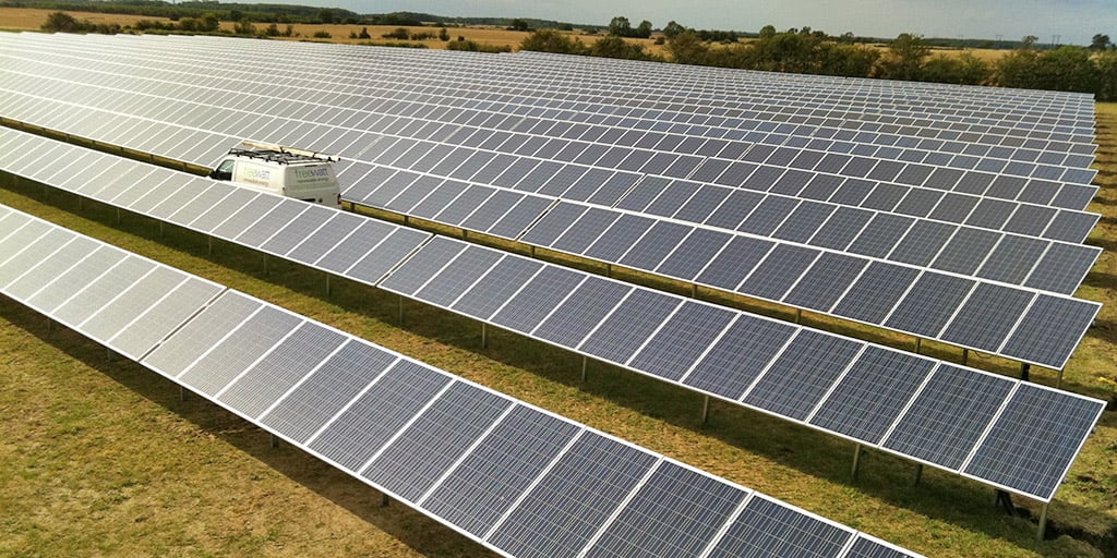 The first Lincoln solar farm at Danes Farm in Stow is maintained by Freewatt and grazed by sheep. It generates over 3MW of power.