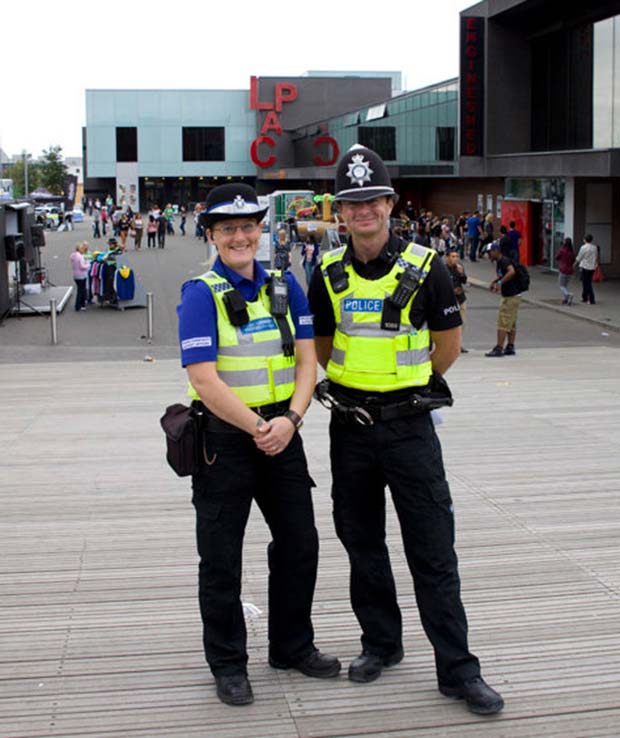 PC Luke Casey and PCSO Mel Waldren from Carholme Neighbourhood Policing Team pose for the camera. Photo: Lincolnshire Police