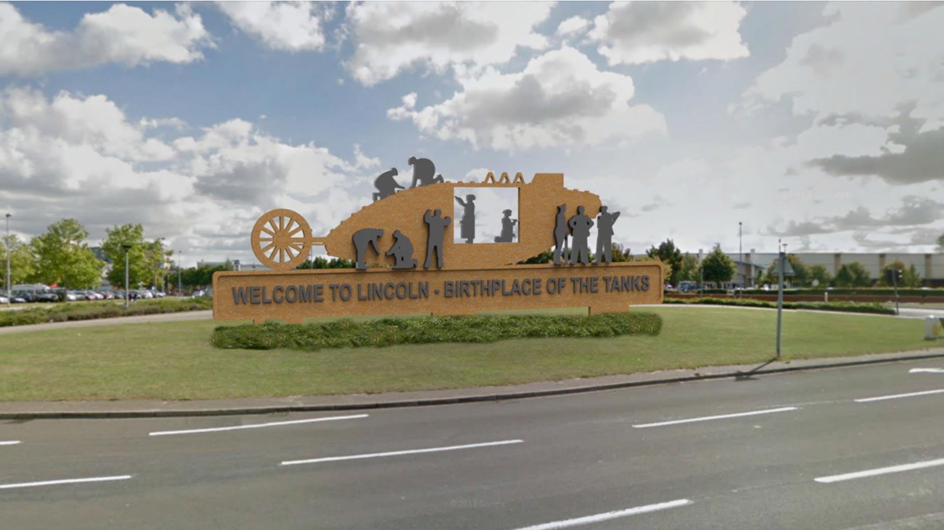 An almost finalised design. Position on the roundabout may vary slightly. Photo: Lincoln Tank Memorial Group