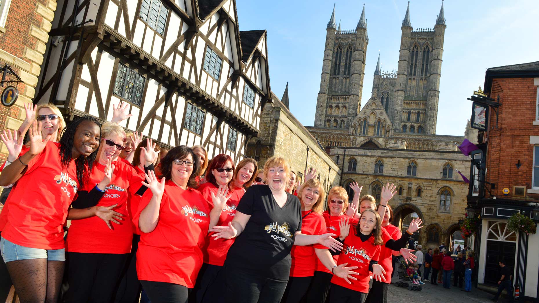 All for One Choir performed popular hits in Lincoln city centre on September 28. Photo: Steve Smailes for The Lincolnite