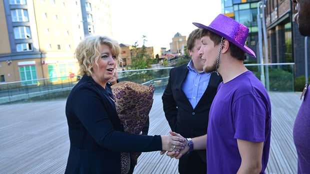 Baroness Newlove meets young people in the city to celebrate Lincoln's own flag award as part of Purple Flag Week. Photo: Steve Smailes for The Lincolnite.