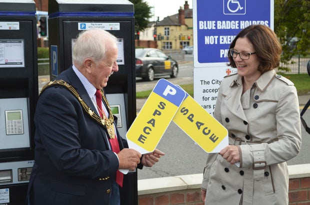 Mayor of Lincoln Patrick Vaughan and Ursula Lidbetter, Chief Executive of Lincolnshire Co-op, officially opened the new Sincil Street car park, on the former Grand Hotel and Oxford Hall site.