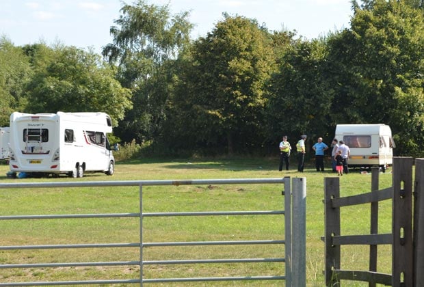 Police officers have been negotiating with the travellers to leave the South Common in Lincoln on September 5, 2013.