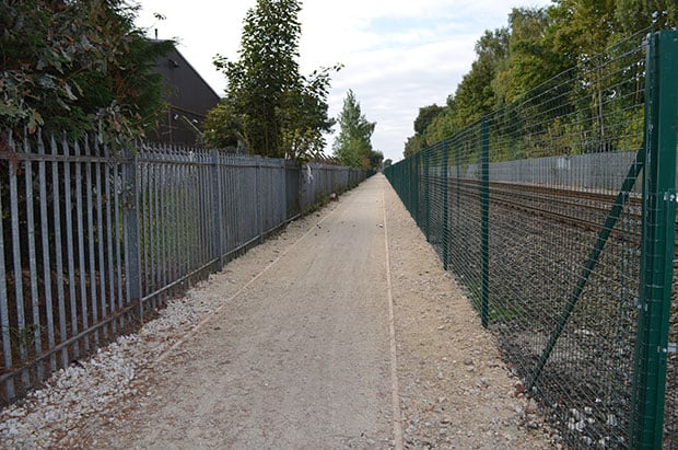 The new pathway near the crossing, leading pedestrians and cyclists along to Doddington Road.