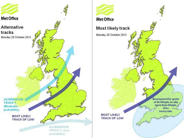 The forecasted trajectory of the storm. Illustration: Met Office