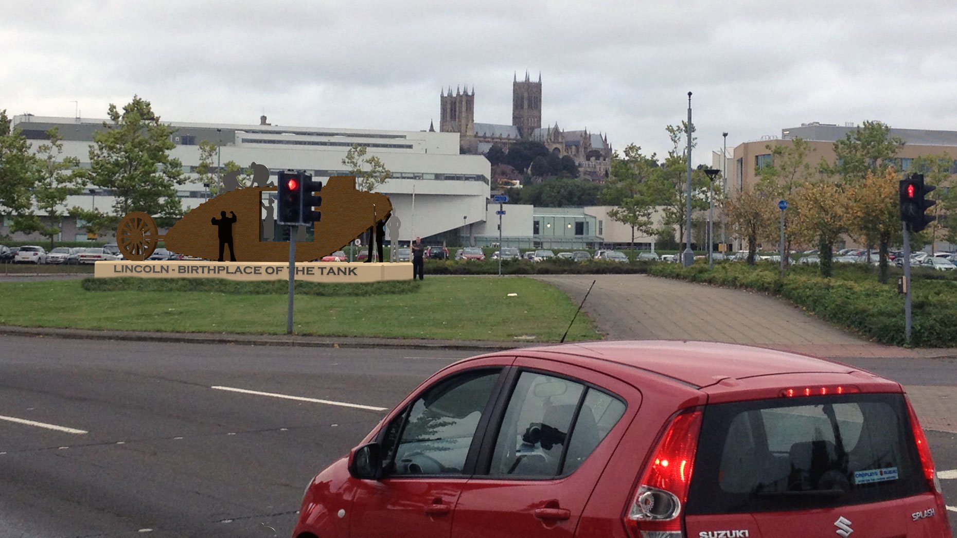 A plan of where the Lincoln Tank memorial will be positioned, on the Tritton Road roundabout.