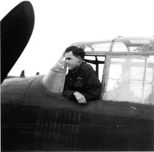 John Chatterton in the Lancaster Cockpit in 1944.