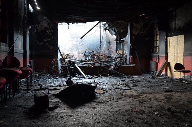 Three month after the fire at Croft Street Community Centre and further break-ins and weather conditions  worsened the state of the hall. Photo: Emily Norton