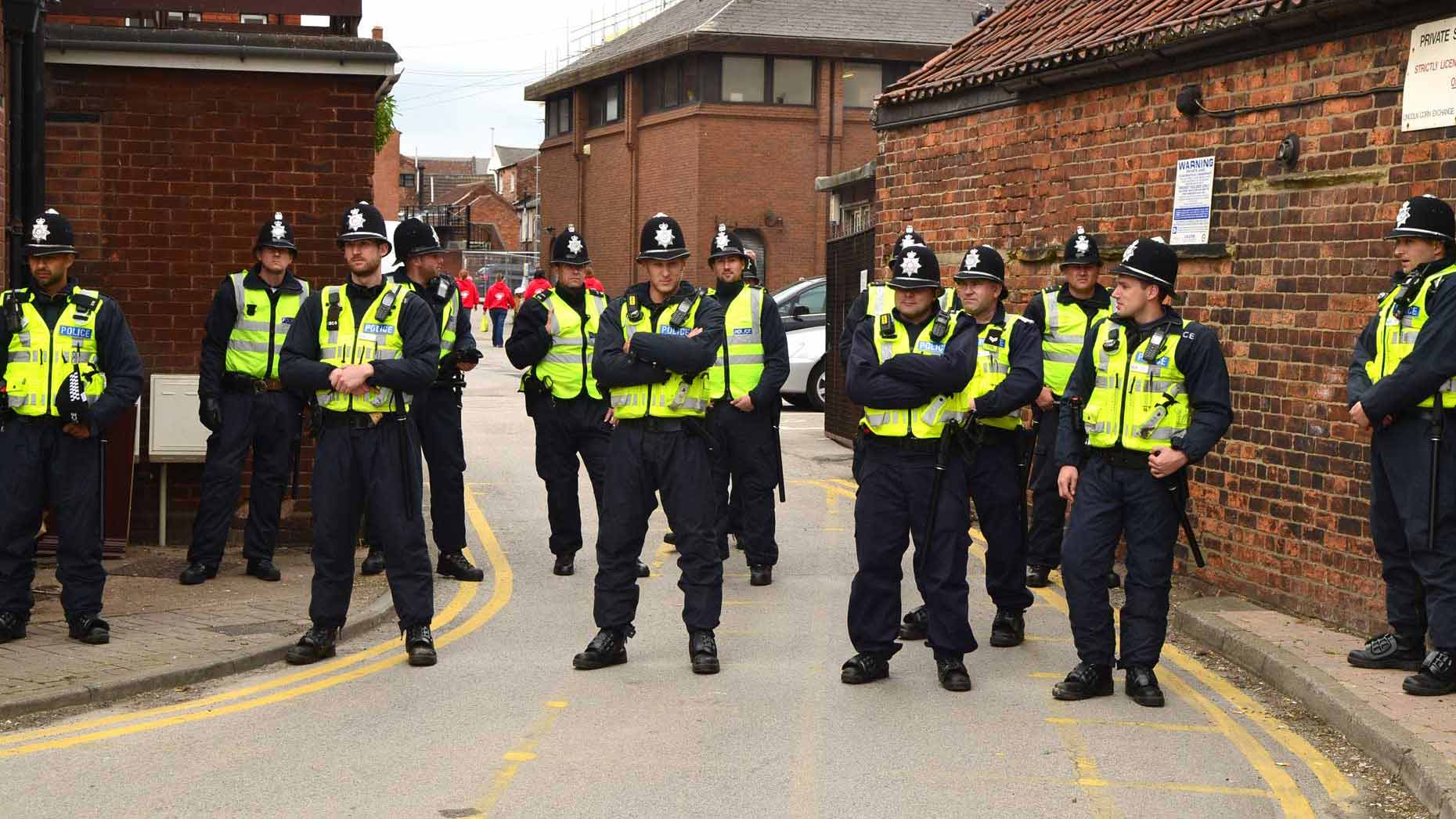 Police officers from across the region were present at the June 2013 anti-mosque protest in Lincoln. Photo: Steve Smailes for The Lincolnite