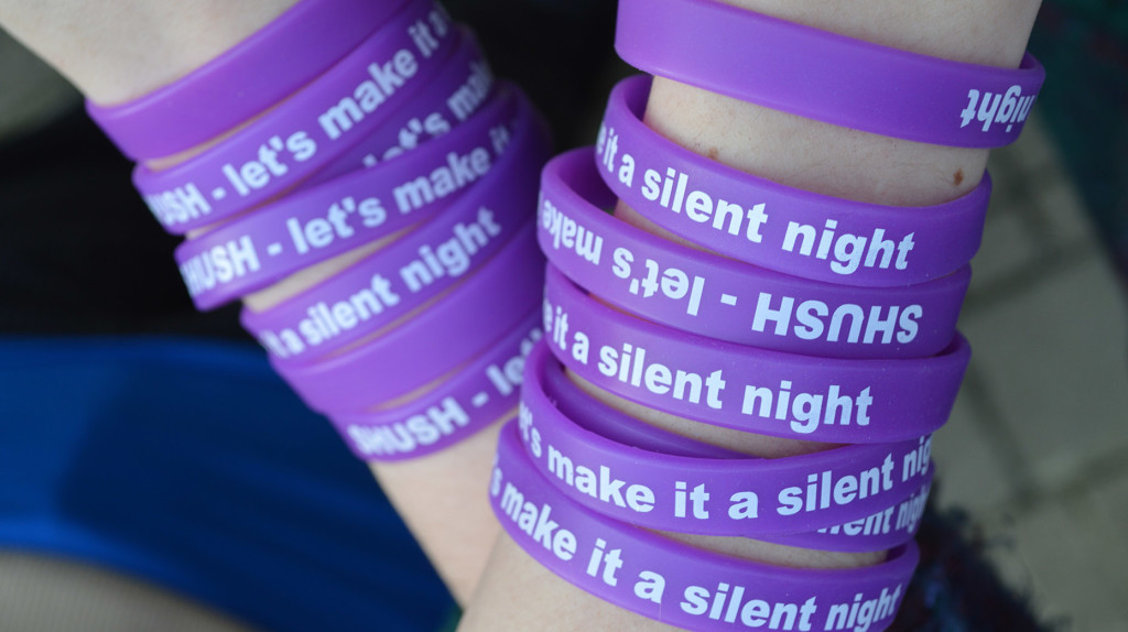 Wristbands reading "SHUSH - Let's make it a silent night" will be issued to students of the University of Lincoln. Photo: CLC