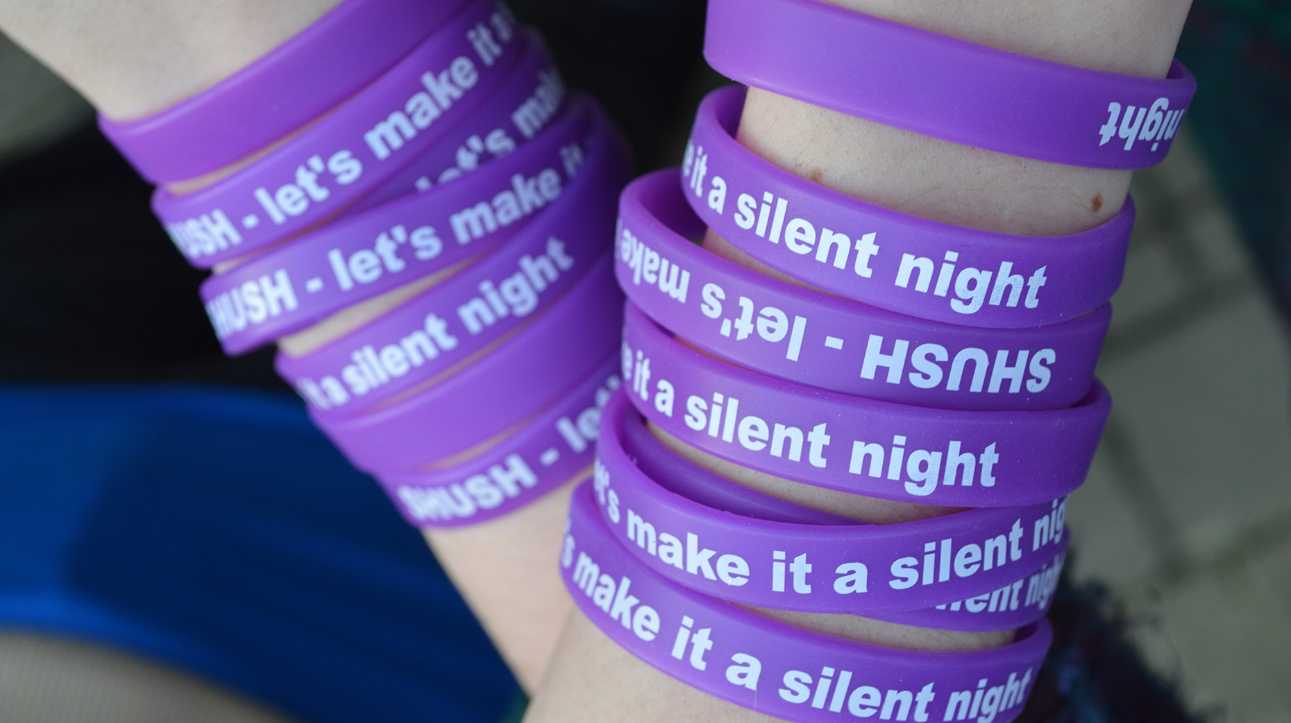 Wristbands reading "SHUSH - Let's make it a silent night" will be issued to students of the University of Lincoln. Photo: CoLC