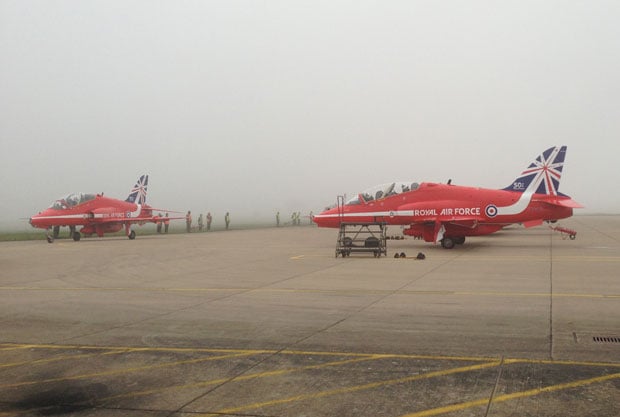 The Reds taxiing at RAF Scampton before leaving to Cyprus.
