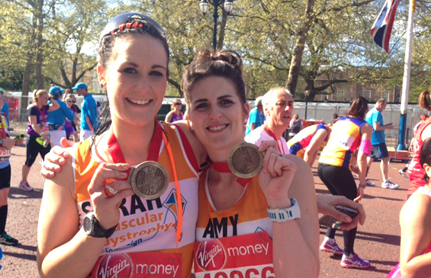 Amy Wilkes (Right) took part in the 2014 London Marathon in order to raise money for Muscular Dystrophy.