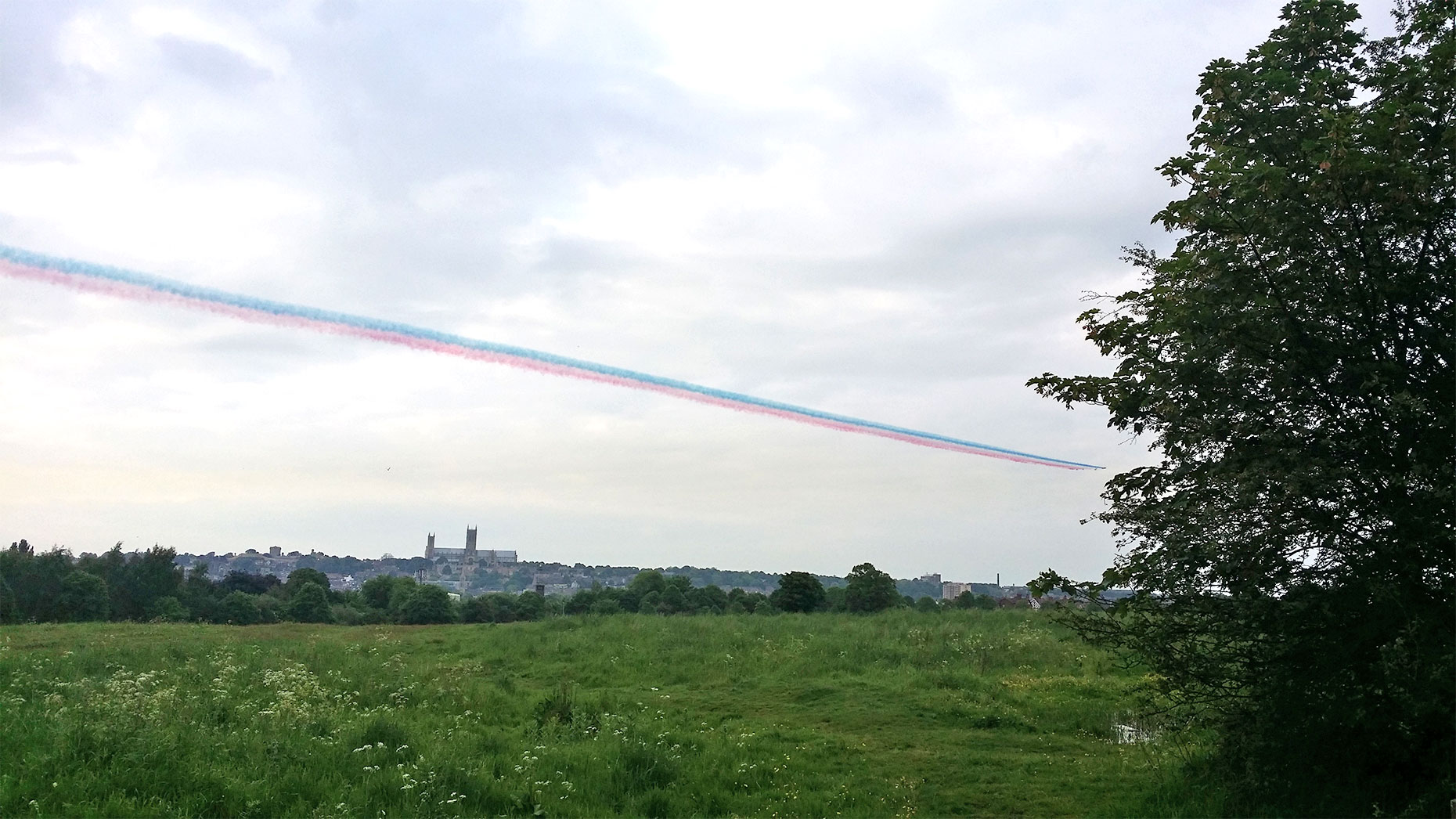 The Red Arrows' surprise flypast over Lincoln seen from South Park. Photo: Piotr Bienko