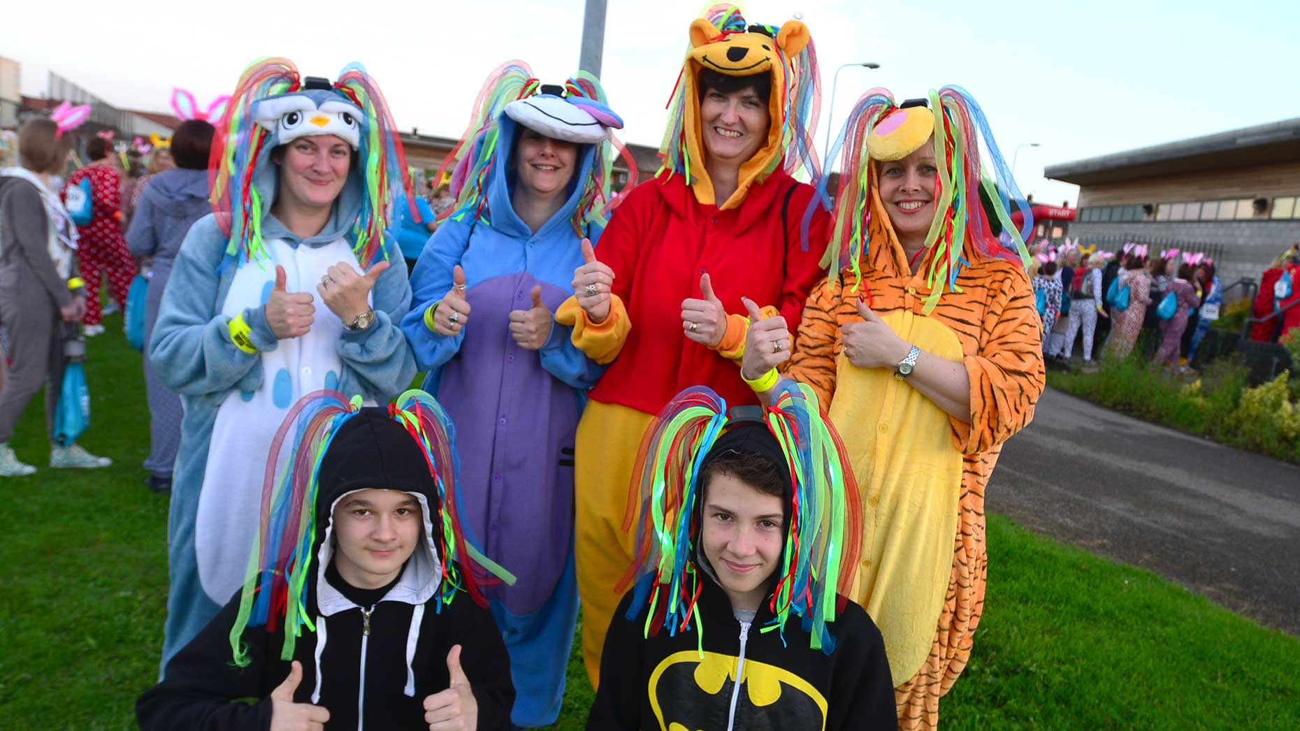 Sharon Roberts (Tigger) with her friends and family at the St Barnabas Lincolnshire Hospice Onesie walk. Photo: Steve Smailes/The Lincolnite