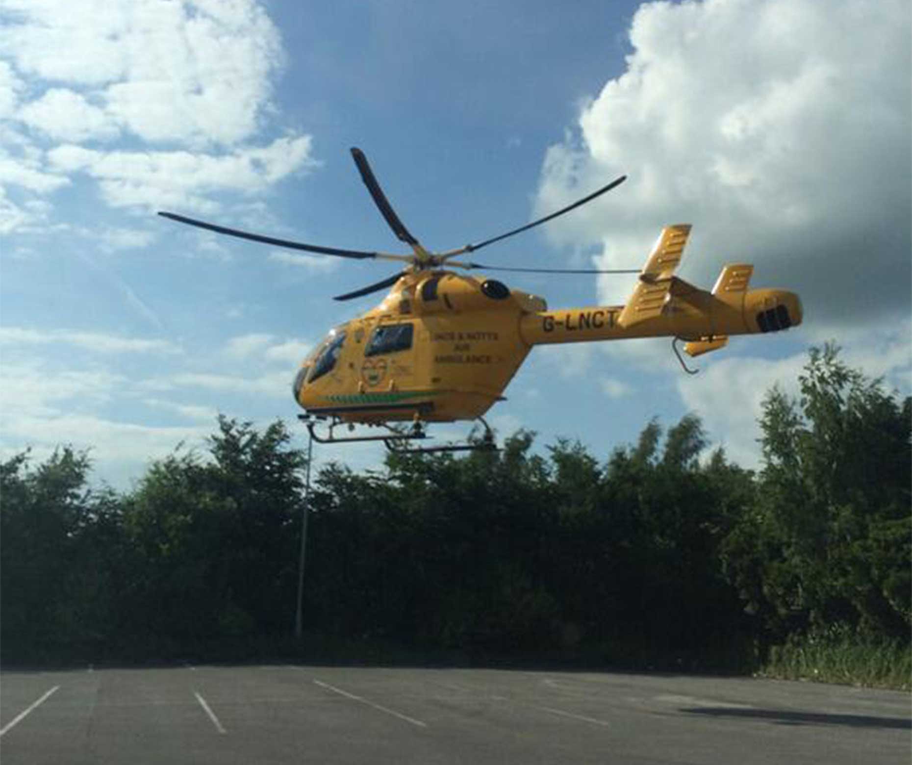 The seriously injured biker was airlifted to hospital in Nottingham for treatment. Photo: @Jamesh87uk