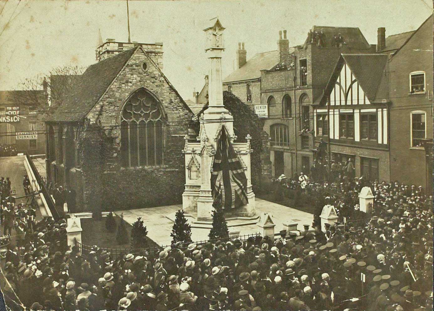 The unveiling of the war memorial in St Benedict’s Square in Lincoln in November 1922.