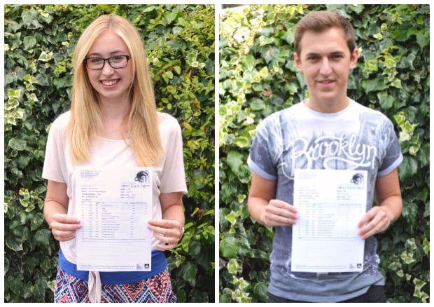 A Level achievers Hannah Mumby and  Oliver Clifton from Sir Robert Pattinson Academy.