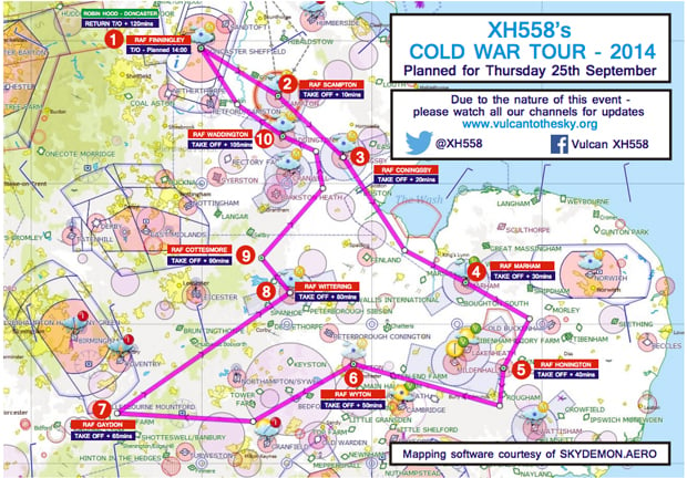 The Cold War Tour route, which will take place on September 25.