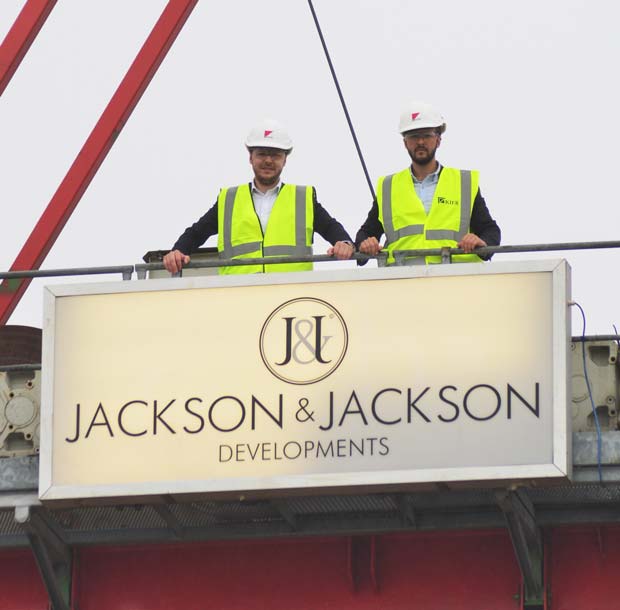 Dominik and Cameron Jackson at the top of the massive crane building The Gateway in Lincoln. Photo: Steve Smailes for Lincolnshire Business