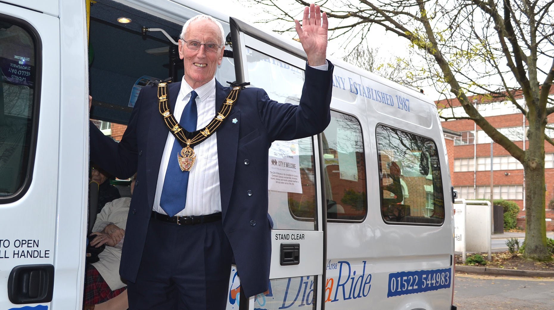 Mayor of Lincoln Councillor Brent Charlesworth got behind the World Hello Day action, alongside his chosen charities Dial-a-Ride and Age UK. Photo: Emily Norton