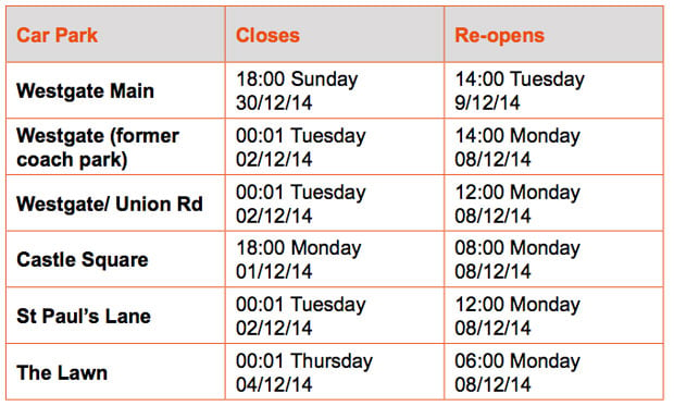 Lincoln car park closure and reopening times during the Christmas market. 