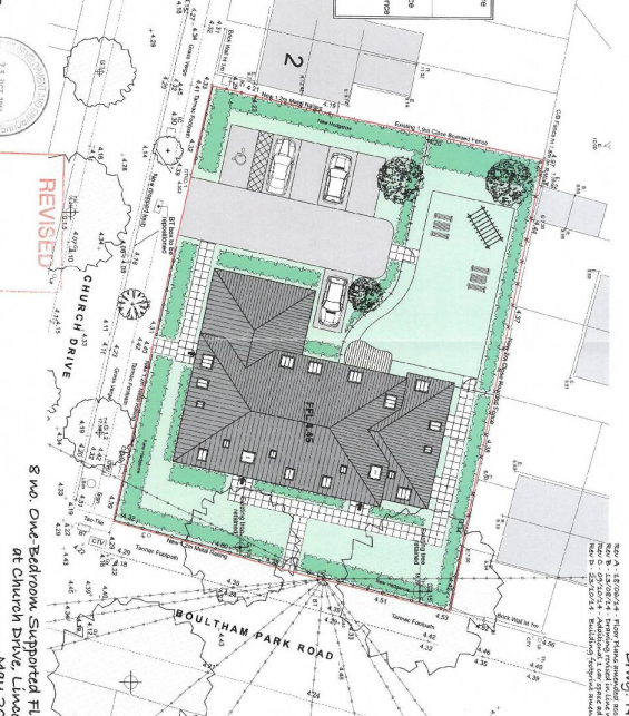 Plans for the two and three storey building, which would include eight one bedroom supported flats and a ground floor office. 
