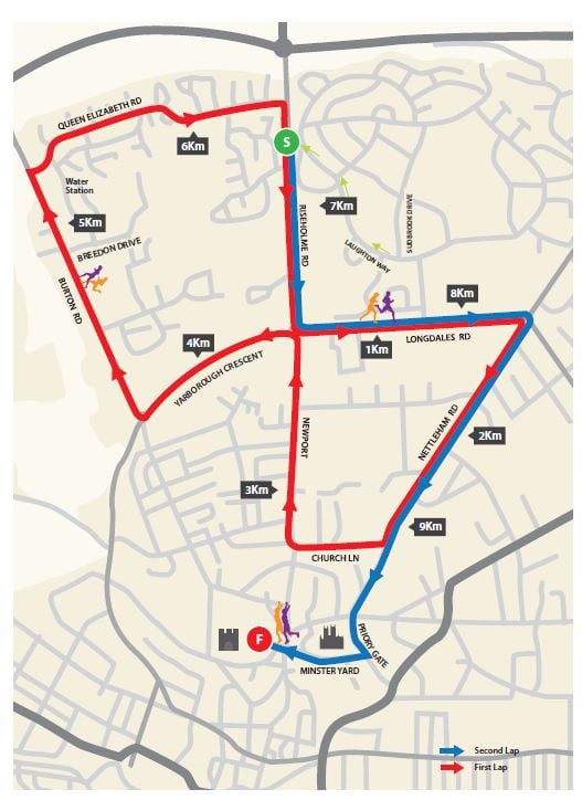 The 2015 Asda Foundation City of Lincoln 10K route map.