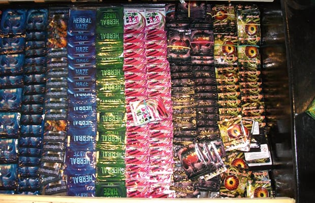 Stock displays at Marley's Head Shop in Lincoln, a legal highs supply store which has now closed.