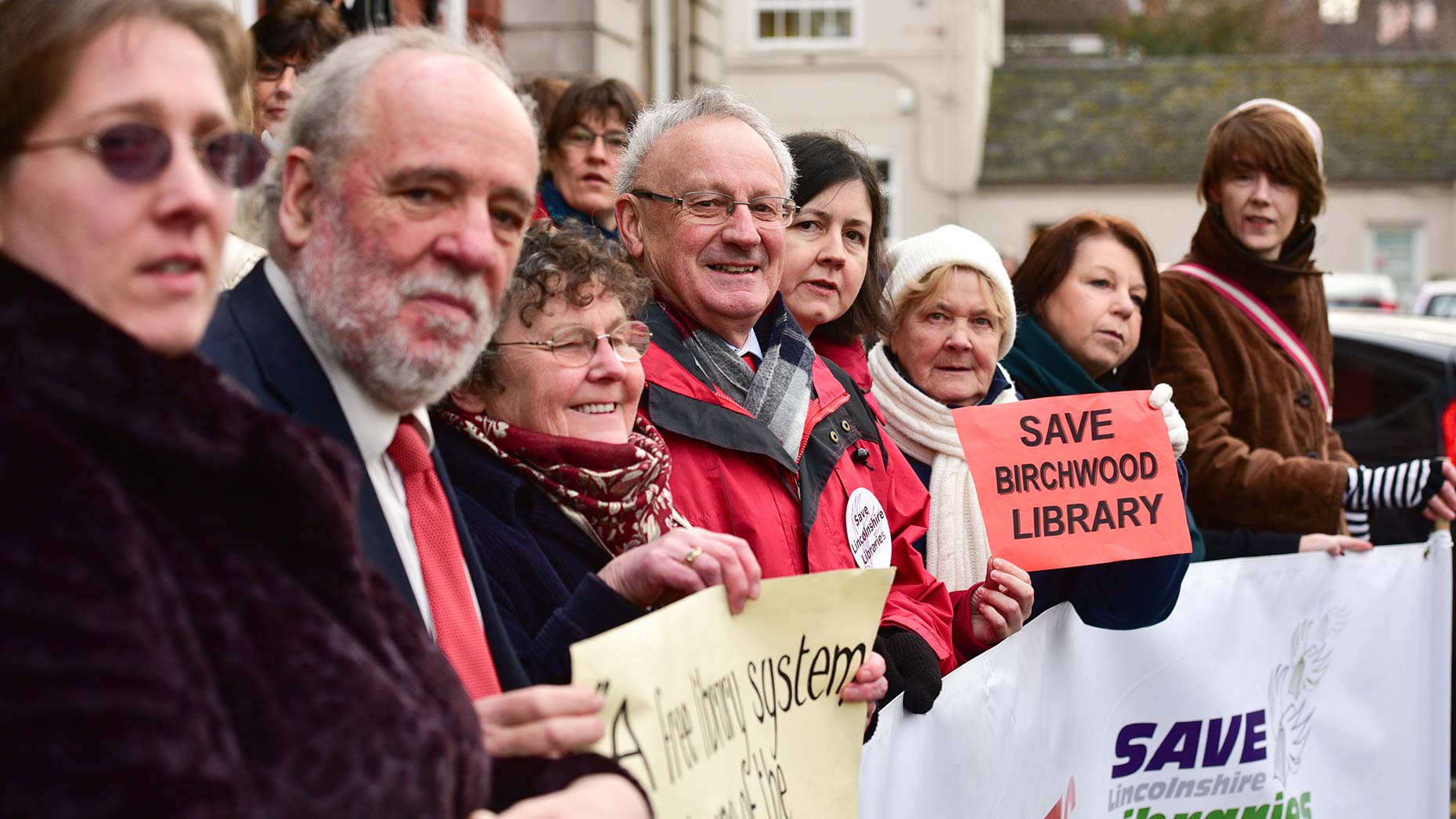 Save Lincolnshire Libraries campaigners outside the County Council offices. Photo: Steve Smailes for The Lincolnite
