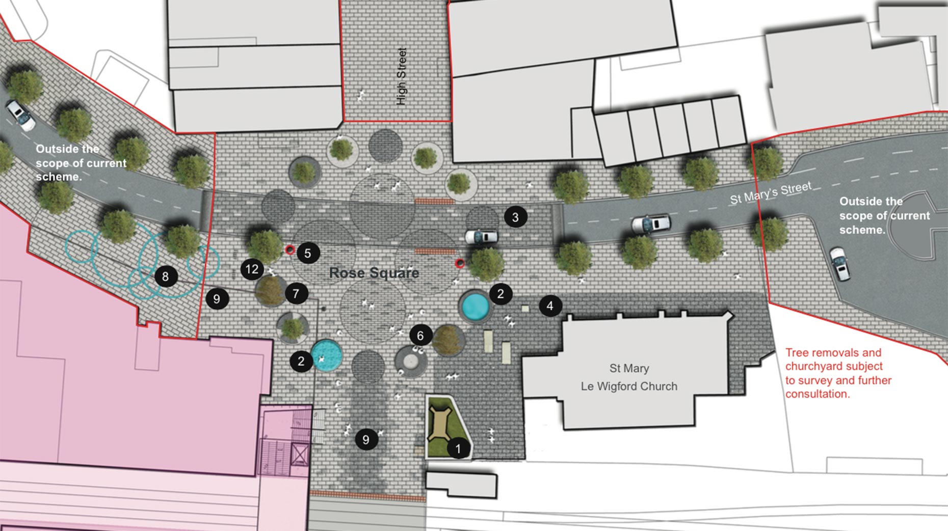 The new Rose Square would feature a projection of a Lincoln Cathedral stained glass window. 