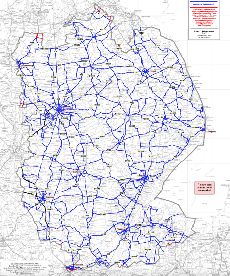 The Lincolnshire gritting route map. Click to enlarge.