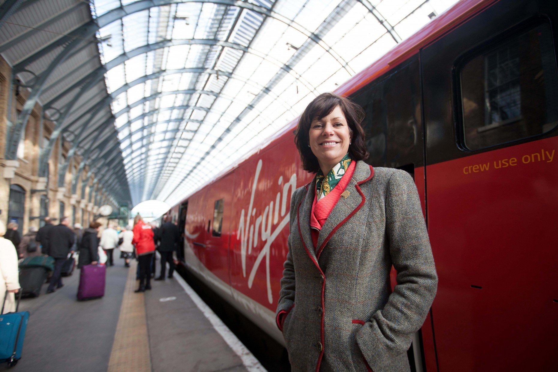 Rail Minister Claire Perry with the first train to carry the new Virgin Trains East Coast livery at London King's Cross station.