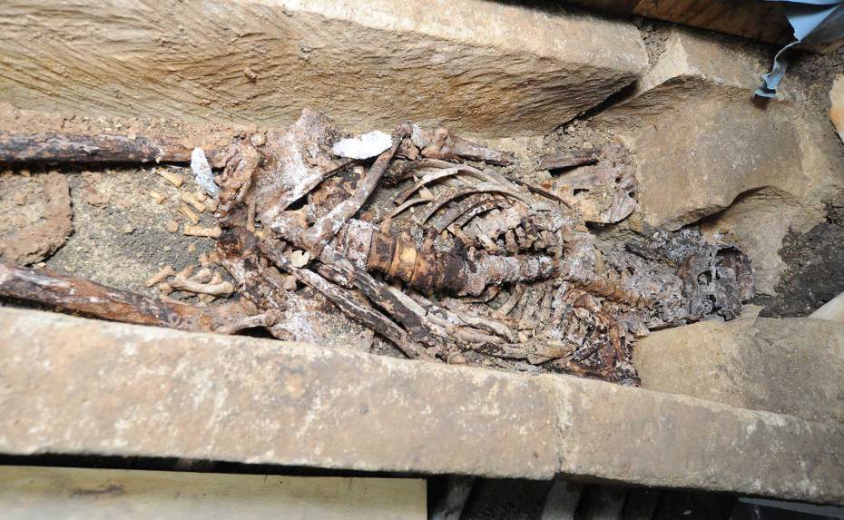 The Saxon sarcophagus unearthed during the Lincoln Castle excavations. Photo: Lincolnshire County Council