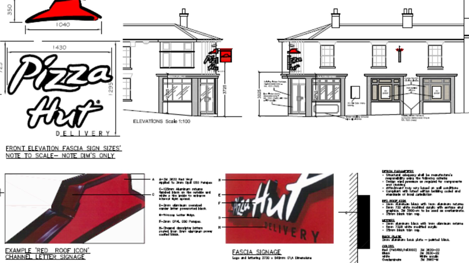 The designs submitted for the new Pizza Hut Delivery outlet. 