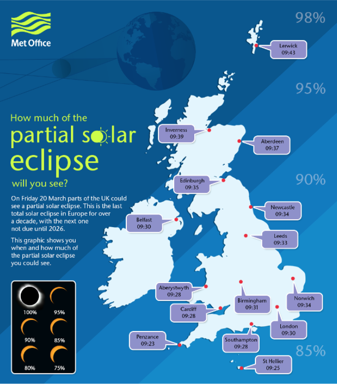 People across the UK will see the eclipse differently. Image: Met Office