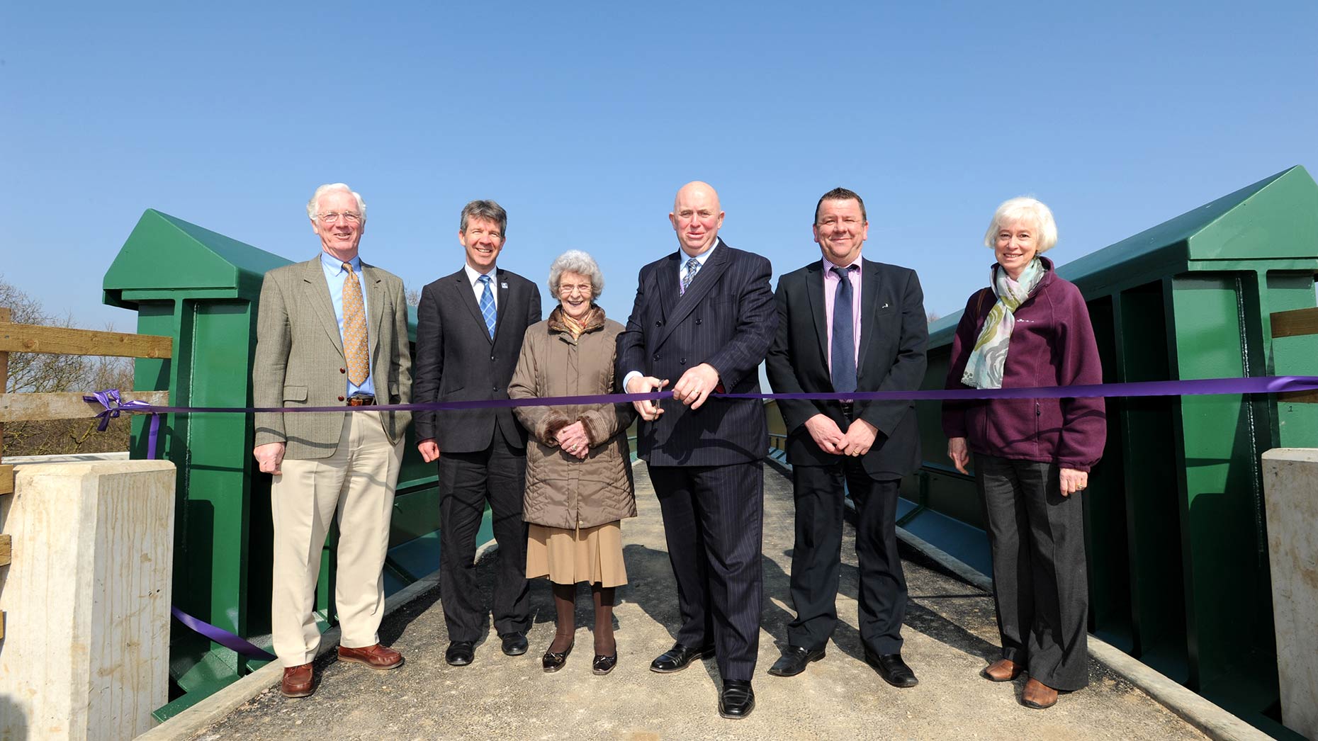 Left to right: Paul Learoyd, Chief Executive Lincolnshire Wildlife Trust; Geoff Trinder, Chairman, Lincolnshire Wildlife Trust; Cllr Mrs Marion Brighton OBE, Leader of North Kesteven District Council and member of Whisby Steering Board; Cllr Colin Davie, executive member, Lincolnshire County Council; Kenneth Mason, Network Rail; Janet Mellor, Chairperson of Whisby Park Steering Board. Photo: Lincolnshire County Council