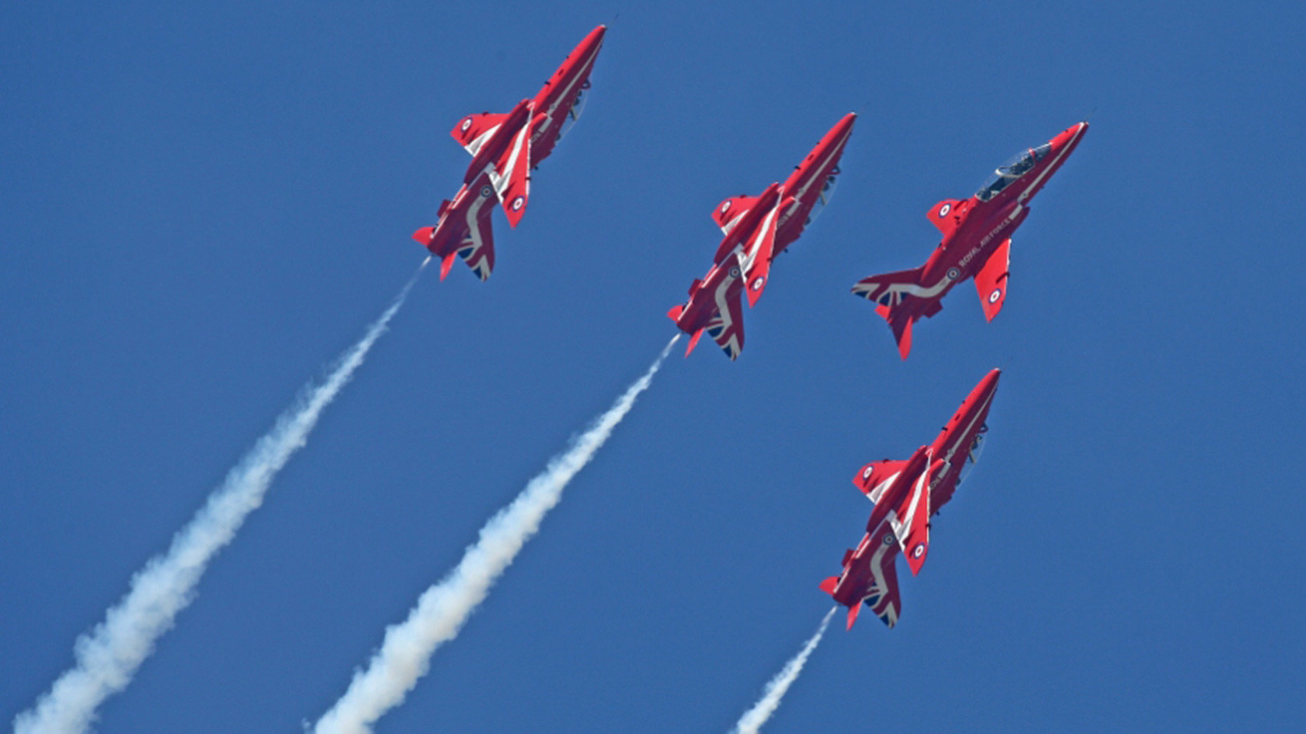 The Red Arrows, showing their new Union flag tailfin. MoD/Crown Copyright