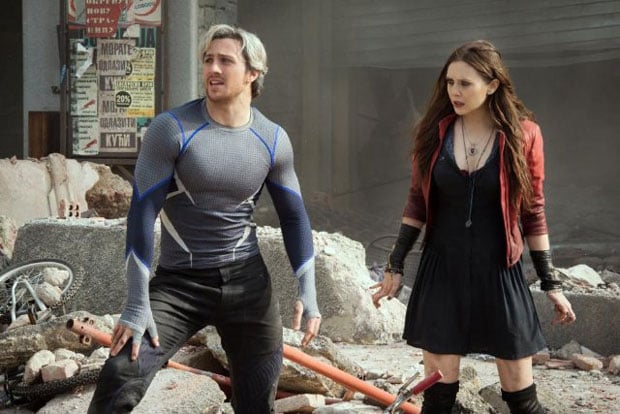 Aaron Taylor-Johnson and Elizabeth Olsen in Avengers: Age of Ultron (2015).